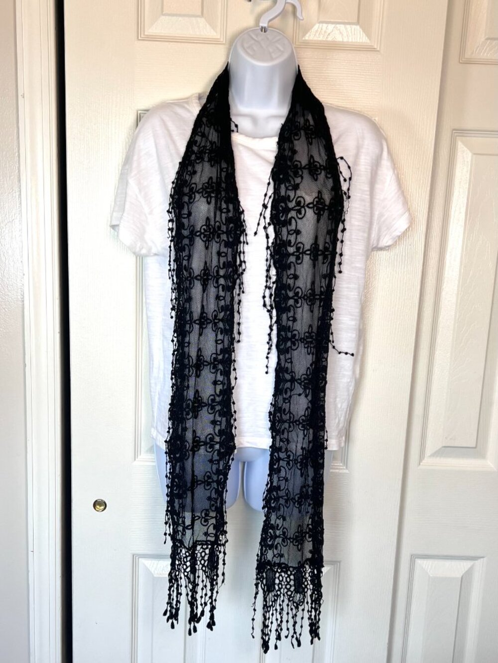 Black Lacey Mesh Fringed Skinny Scarf Witchy Fairygoth Whimsygoth